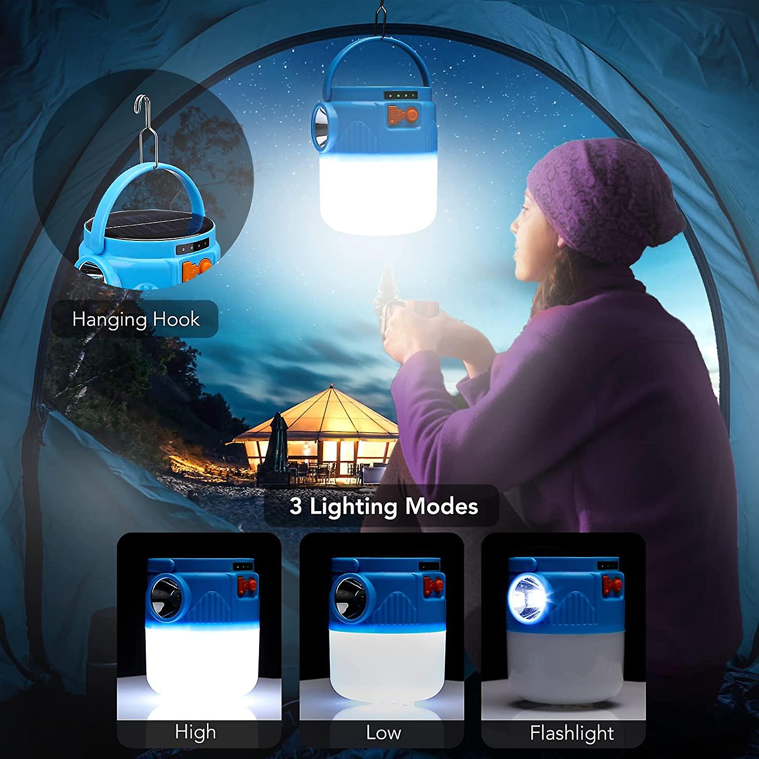 Αδιάβροχο Ηλιακός Φακός / Φανάρι / Φωτιστικό Camping Επαναφορτιζόμενο USB LED 1200lm & PowerBank Φόρτισης Συσκευών